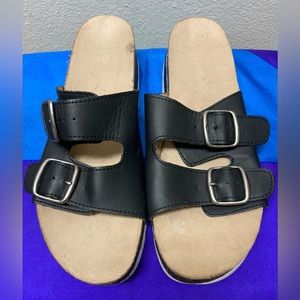 Rialto Women’s Sz 10 Black Leather Strap Slip On Backless Sandals